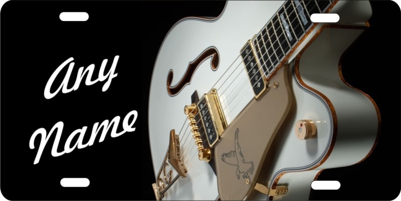 Guitar on black personalized novelty front license plate decorative vanity music car tag