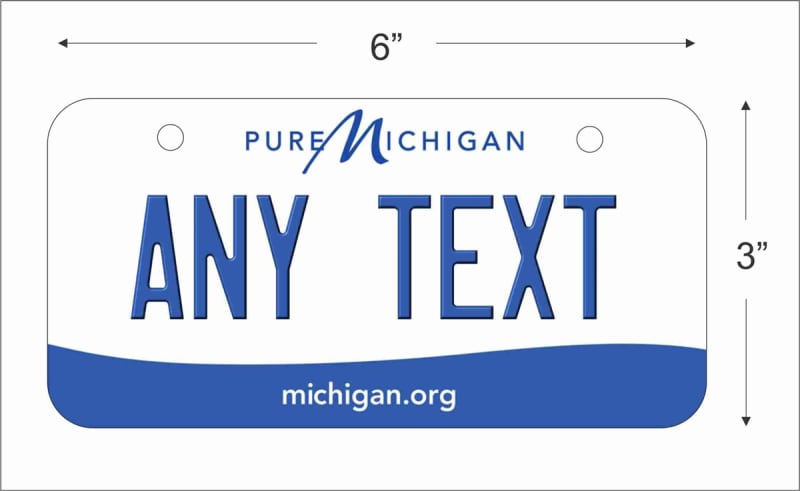 Michigan state Mini License Plate for Bicycles, Bikes, Wheelchairs, Golf Carts personalized for you. can also be used as a door sign.