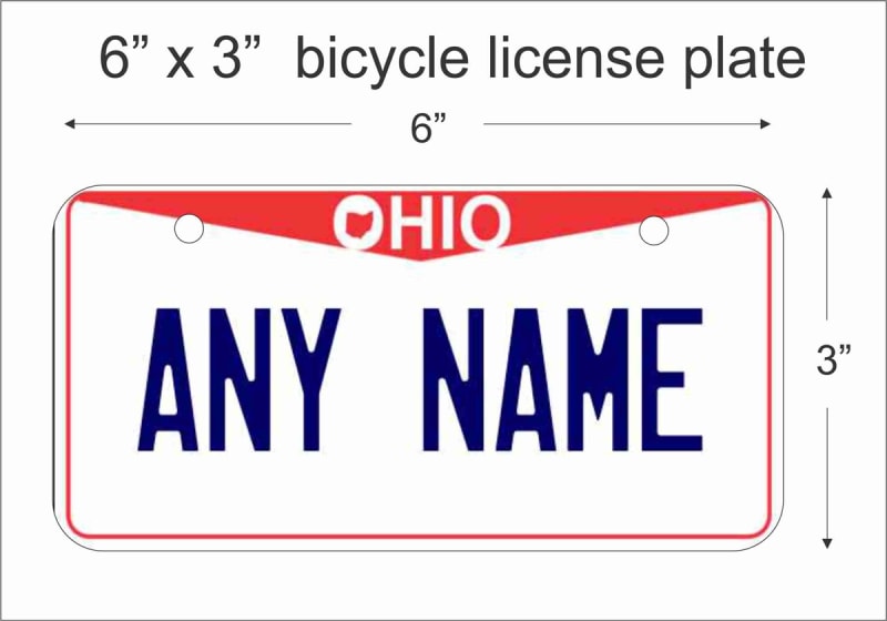 Ohio state Mini License Plate for Bicycles, Bikes, Wheelchairs, Golf Carts personalized for you. can also be used as a door sign.