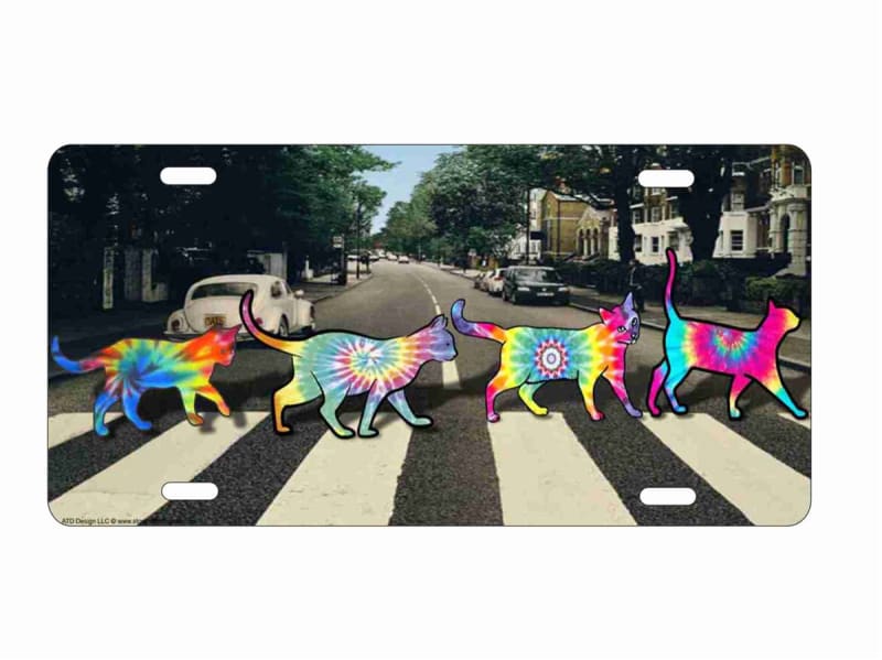 cats crossing Abbey road license plate