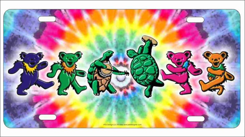 Grateful dead dancing bears Dancing Terrapin Turtles and Iko Bears on a tie dye background personalized novelty Front license plate Decorative vanity Aluminum Sign
