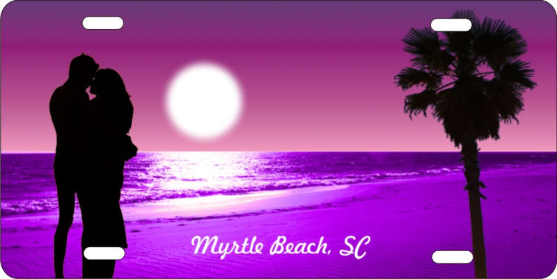 lovers on purple beach scene personalized novelty license plate car tag
