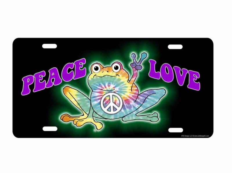 Peace and love Frog decorative novelty front license plate vanity aluminum  sign, airbrush