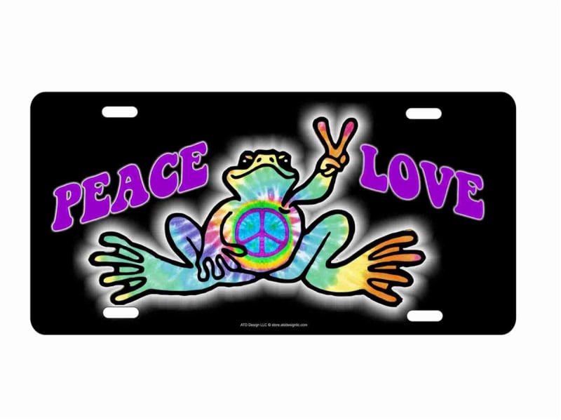 Peace n Love Frog peace sign hippie art License Plate Decorative front License Plates, airbrush