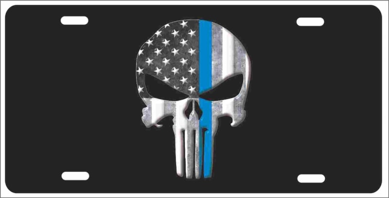 skull Thin Blue Line American flag background personalized novelty front license plate Decorative Vanity Car Tag