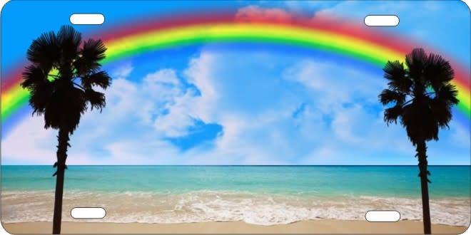 Rainbow Beach Scene personalized novelty front license plate car tag Custom License Plates, Personalized License Plates, Decorative License Plates, Front License Plates, Car Tags, airbrush