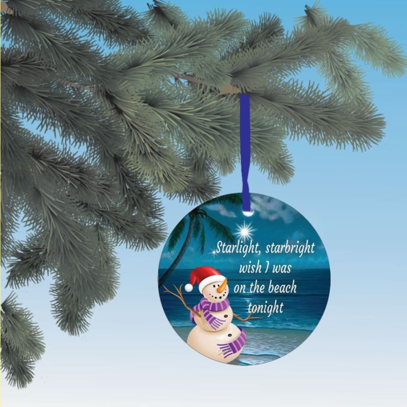 Starlight star bright wish I was on the beach tonight Christmas Ornament sandman snowman at the beach