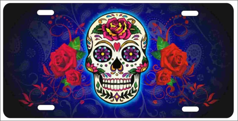 Mexican Sugar skull Custom License Plates, Personalized License Plates, Decorative License Plates, Front License Plates, Car Tags, airbrush