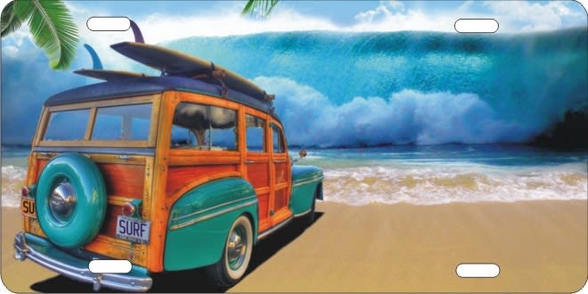 Woody Surf Mobile surfer personalized novelty front license plate Decorative car tag, Personalized License Plates, Decorative License Plates, Front License Plates, Car Tags, airbrush