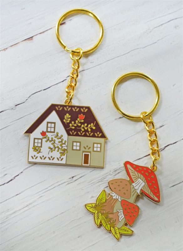 KEY CHAIN SET: Woodland Mushroom & House