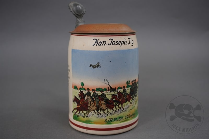 Original German WWII 3./A.R.33. 1936/37 "Konigen Aller Waffen" Kanonier Beer Stein