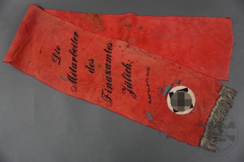 Original German WWII Die Mitarbeiter des Finanzamtes JÃ¼lich Dedication Sash