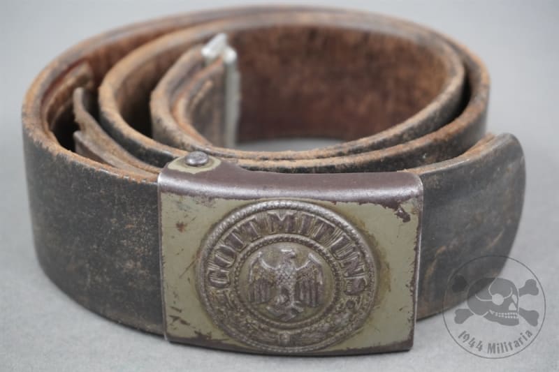 Original German WWII Steel Heer Buckle With Leather Combat Belt 90cm