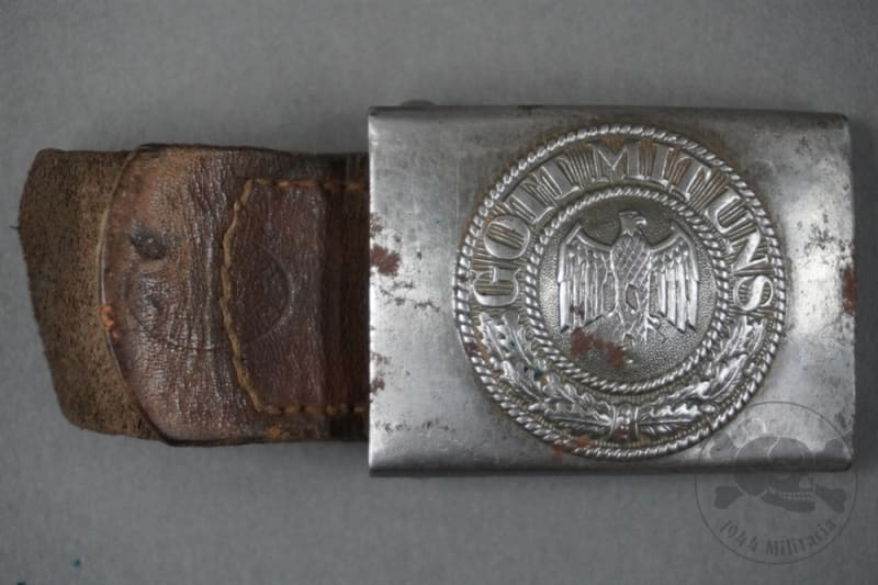 Original German WWII Heer Steel Belt Buckle--Leather Tab By Berg & Nolte 1941