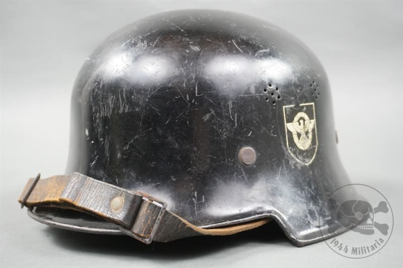 Original German WWII Double Decal M34 Feuerschutzpolizei (Fire Police) Helmet Size 64/57