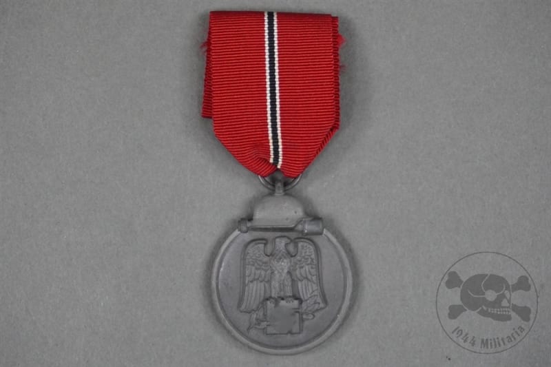 Original German WWII Eastern Front Medal With Ribbon (Ostmedaille / Winterschlacht im Osten 1941â€“42) Marked 20 By Carl Friedrich Zimmermann