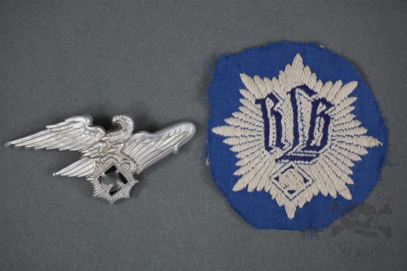 German WWII RLB Visor Cap Eagle By Hermann Aurich & RLB Armband Cut-Off Insignia