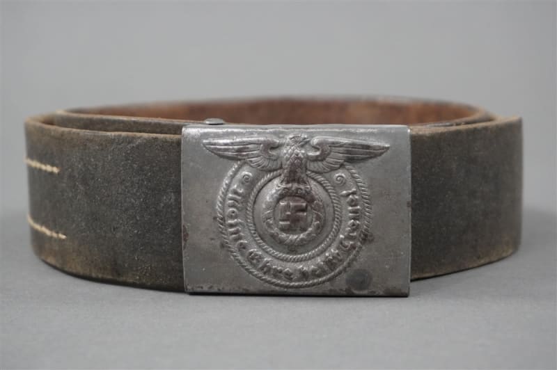 Original Waffen SS EM/NCO's Belt Buckle By Overhoff & Cie With Original Leather Combat Belt