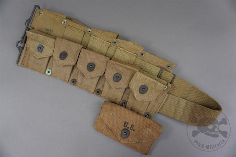 Original US WWII M1923 USMC M1 Garand Cartridge Belt By BOYT 43 With Field Dressing Pouch