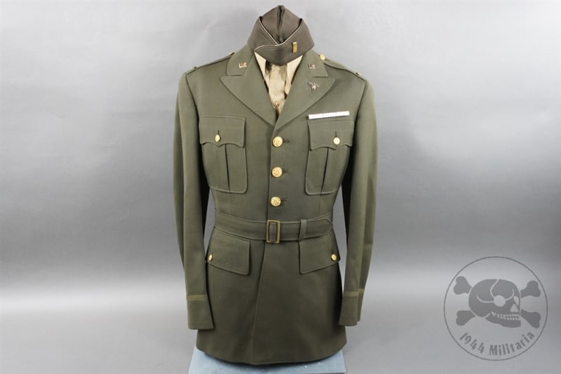 Original US WWII Army Officer's Four Pocket Class A Dress Uniform With Shirt & Overseas Cap