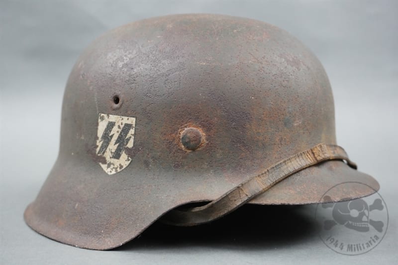 Original M42 Waffen SS Single Decal Helmet EF66 Normandy Barn Find