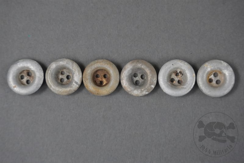 Original German WWII Aluminum Ground Dug 3-Hole Dish Buttons for Zeltbahns & Equipment Set of 6