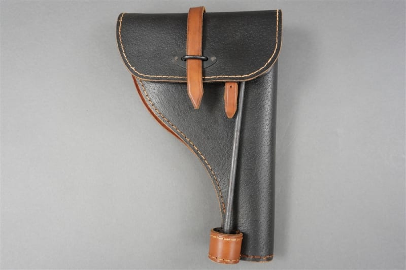 Reproduction German WWII Black Presstoff Flare Pistol Holster With Cleaning Rod Reproduction German WWII Black Presstoff Flare Pistol Holster With Cleaning Rod