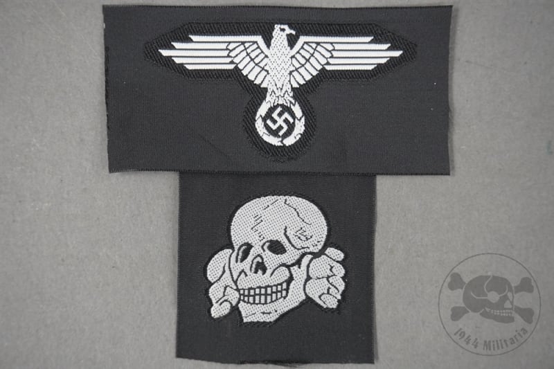 Reproduction Waffen SS BeVo Enlisted Mans/NCO M40 Or M43 Cap Skull And Eagle Set