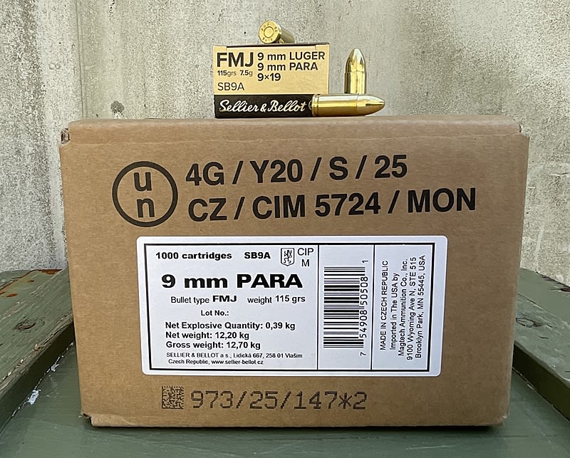 SELLIER & BELLOT 9mm LUGER 115gr FMJ 1000rd CASE
