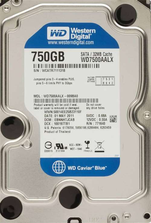 WESTERN DIGITAL WD7500AALX CAVIAR BLUE 750GB 7200RPM SATA-6GBPS 32MB BUFFER 3.5INCH LOW PROFILE (1.0 INCH) HARD DISK DRIVE. REFURBISHED. IN STOCK.