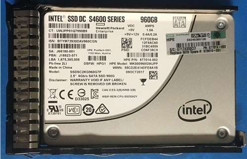 HPE 877014-002 960GB SATA 6GBPS 2.5INCH SFF HOT SWAP MIXED USE SC DIGITALLY SIGNED FIRMWARE SOLID STATE DRIVE FOR PROLIANT GEN9 & GEN10 SERVERS. BULK. IN STOCK.