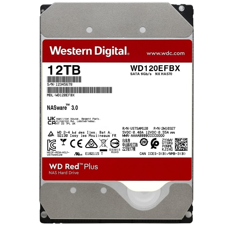 Western Digital WD120EFBX Wd Red Plus 12tb 7200rpm Sata-6gbps 256mb Buffer 3.5inch Internal Nas Hard Disk Drive. BULK. IN STOCK.