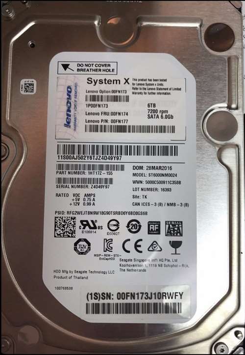 IBM 00FN174 6TB 7200RPM NL SATA-6GBPS 3.5INCH G2 HOT SWAP 512E HARD DRIVE. BULK. IN STOCK.