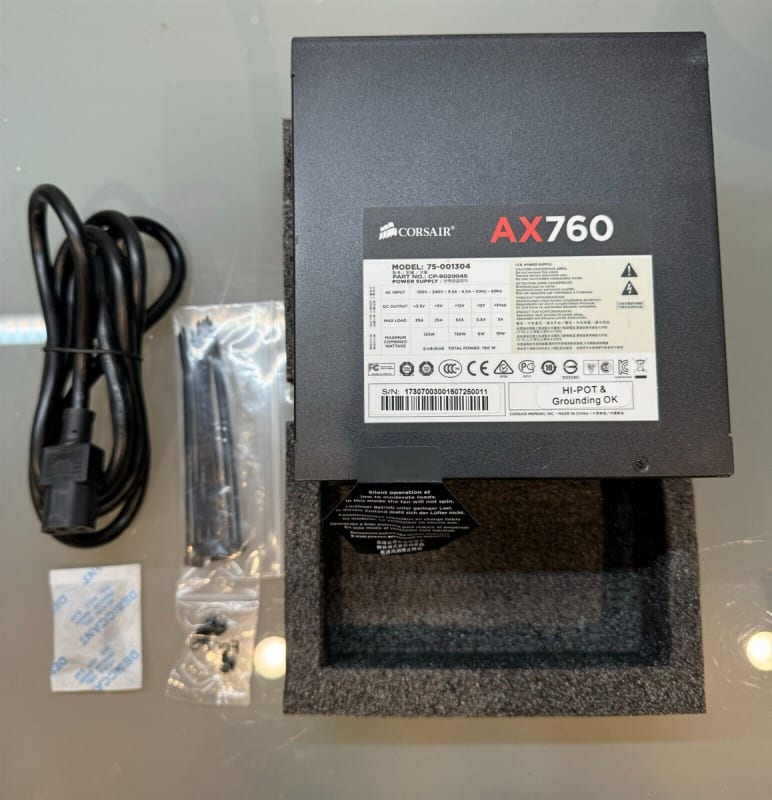 CORSAIR CP-9020045-NA AX760 80+ Platinum 760W Fully Modular PS w/ Power Cable .REFURBISHED. IN STOCK.