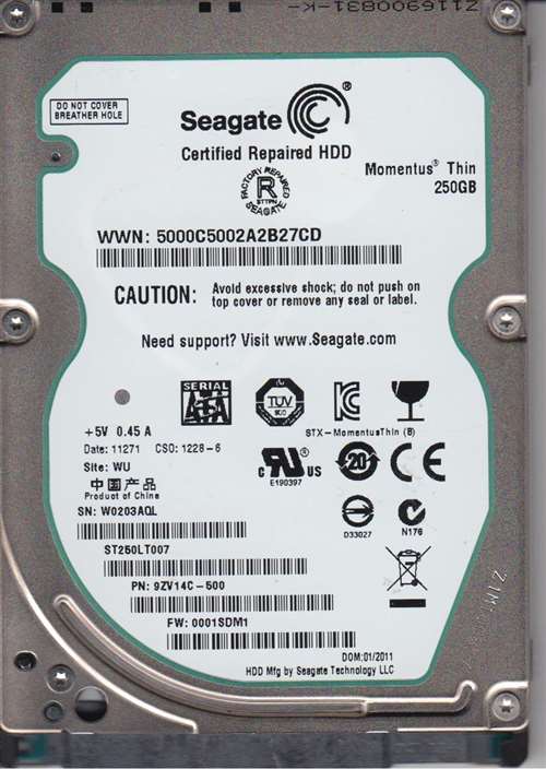 SEAGATE ST250LT007 MOMENTUS THIN 250GB 7200RPM SATA-II 16MB BUFFER 2.5INCH NOTEBOOK DRIVES. REFURBISHED. IN STOCK.