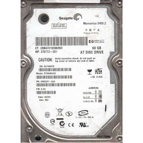SEAGATE ST960822A MOMENTUS 60GB 5400 RPM IDE ULTRA ATA100 8MB BUFFER 2.5 INCH ULTRA SLIM LINE 9.5 MM HEIGHT NOTEBOOK HARD DISK DRIVE. REFURBISHED. IN STOCK.