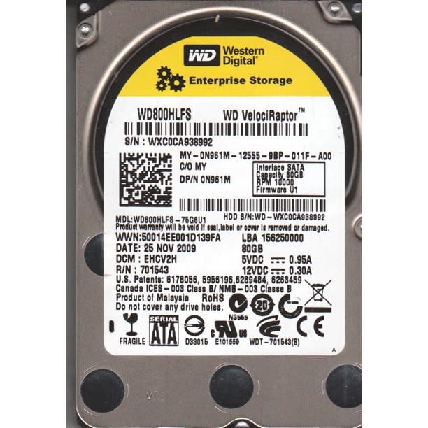 WESTERN DIGITAL WD800HLFS VELOCIRAPTOR 80GB 10000RPM SATA 16MB BUFFER 3.5INCH HARD DISK DRIVE. REFURBISHED. IN STOCK.