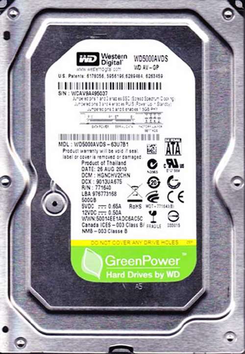 WESTERN DIGITAL WD5000AVDS AV-GP 500GB 7200RPM INTELLIPOWER SATA-II 32MB BUFFER 3.5INCH INTERNAL HARD DISK DRIVE. REFURBISHED. IN STOCK.