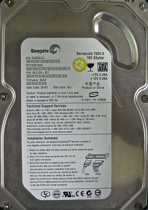 SEAGATE ST3160812AS BARRACUDA 160GB 7200 RPM SATA-II 8MB BUFFER 3.5 INCH LOW PROFILE(1.0 INCH) HARD DISK DRIVE. REFURBISHED. IN STOCK.