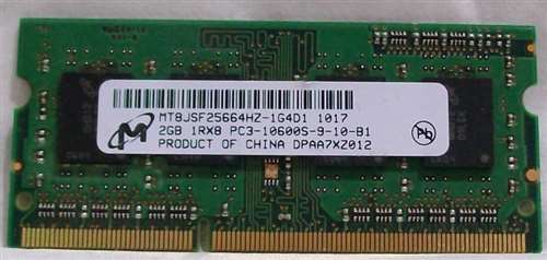 MICRON MT8JSF25664HZ-1G4D1 2GB (1X2GB) 1333MHZ PC3-10600 DDR3 SDRAM SODIMM MICRON MEMORY. REFURBISHERD. IN STOCK.