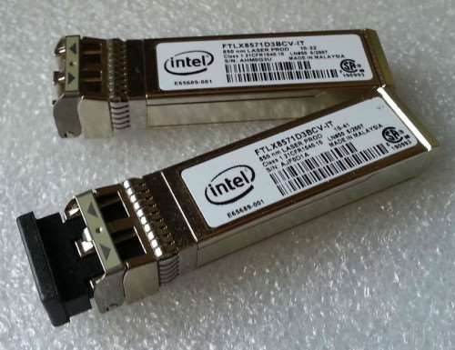 INTEL FTLX8571D3BCV-IT 1G/10G DUAL RATE SFP FIBER OPTICAL TRANSCEIVER MODULE. (DELL DUAL LABEL). REFURBISHED. IN STOCK.