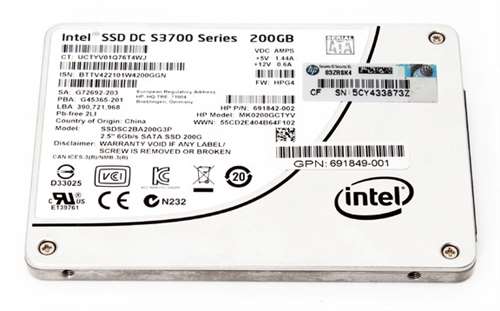 INTEL SSDSC2BA200G3P 200GB SATA 6GBPS 2.5INCH MULTI LEVEL CELL (MLC) SC SOLID STATE DRIVES FOR DC S3700 SERIES (DUAL LABEL / HP / INTEL). HP OEM REFURBISHED. IN STOCK.