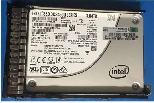 HPE 877764-B21 3.84TB SATA 6GBPS 2.5INCH SFF HOT SWAP SC READ INTENSIVE DIGITALLY SIGNED FIRMWARE SOLID STATE DRIVE FOR PROLIANT GEN9 & GEN10 SERVER. BULK. IN STOCK.