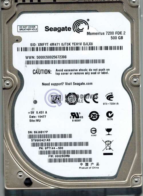 SEAGATE ST9500421AS MOMENTUS 500GB 7200RPM SATA-II 16MB BUFFER 2.5INCH INTERNAL NOTEBOOK DRIVE. REFURBISHED. IN STOCK.