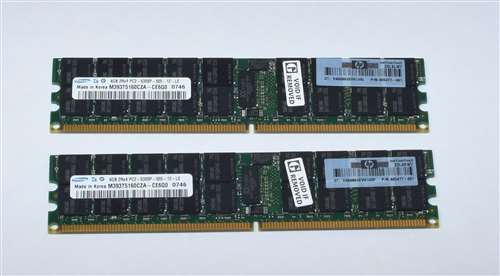 HP 408854-S21 8GB (2X4GB) 667MHZ PC2-5300 ECC REGISTERED DDR2 SDRAM DIMM GENUINE HP MEMORY KIT FOR HP PROLIANT SERVER DL185 G5 BL260C G5 DL785 G5. BULK. IN STOCK.