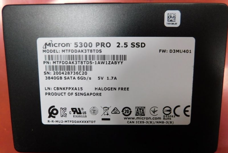 Micron MTFDDAK3T8TDS 5300 Pro 3.84TB SATA 2.5" SSD. BULK. IN STOCK.