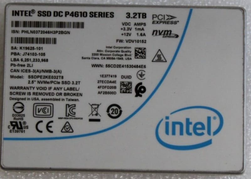 Intel SSDPE2KE032T807 P4610 3.2TB 2.5" 3D NAND SSD. BULK. IN STOCK.