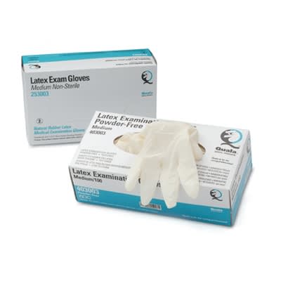 Quala Latex Exam Gloves, Powder-Free, Textured, Beaded Cuff, 100pcs/box