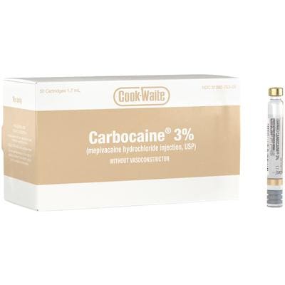 Cook-Waite Carbocaine Mepivacaine HCl 3% Plain 1.7 mL 50/Bx