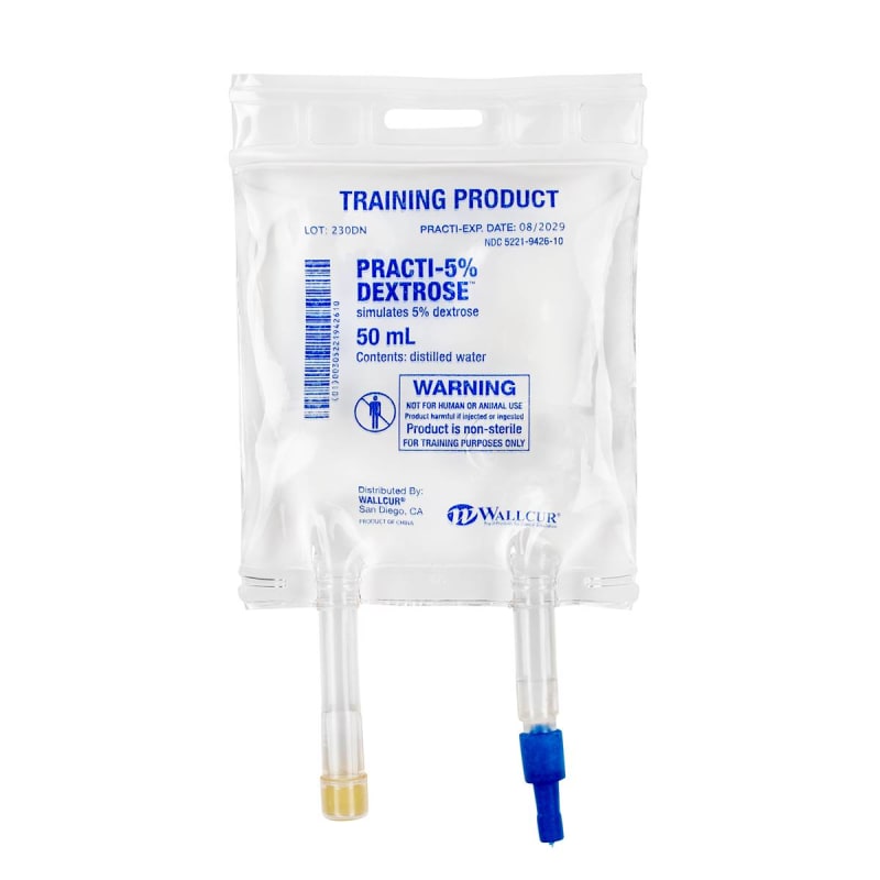 Practi-5% Dextrose 50 mL IV Bag.